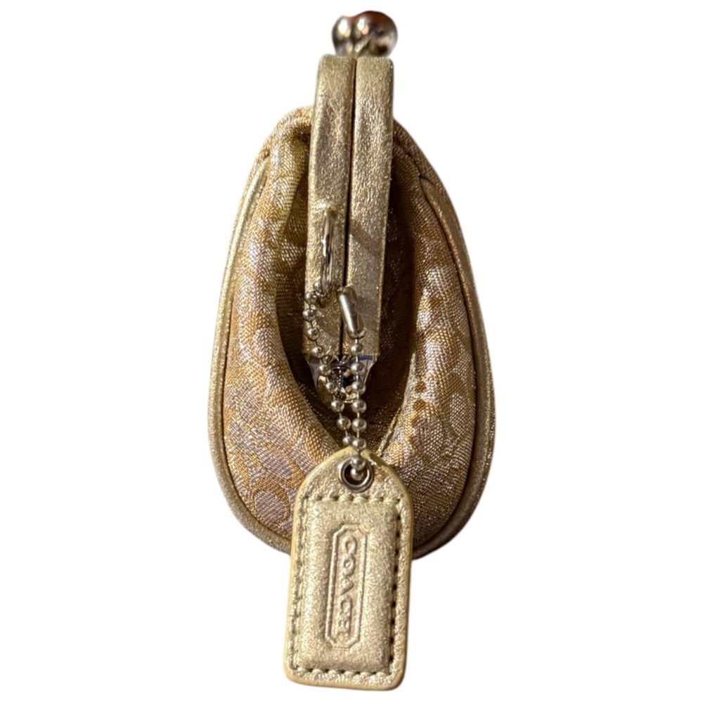 Coach Metallic Champagne Signature Kisslock Frame Wristlet/Clutch - Picture 4 of 8
